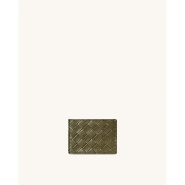 JW PEI Woven Texture Card Holder in Dark Brown Green | Wallets & Purses | Luxury Shoes 