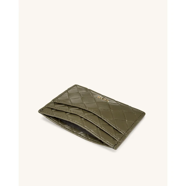 JW PEI Woven Texture Card Holder in Dark Brown Green | Wallets & Purses | Luxury Shoes 