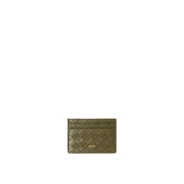 JW PEI Woven Texture Card Holder in Dark Brown Green | Wallets & Purses | Luxury Shoes 