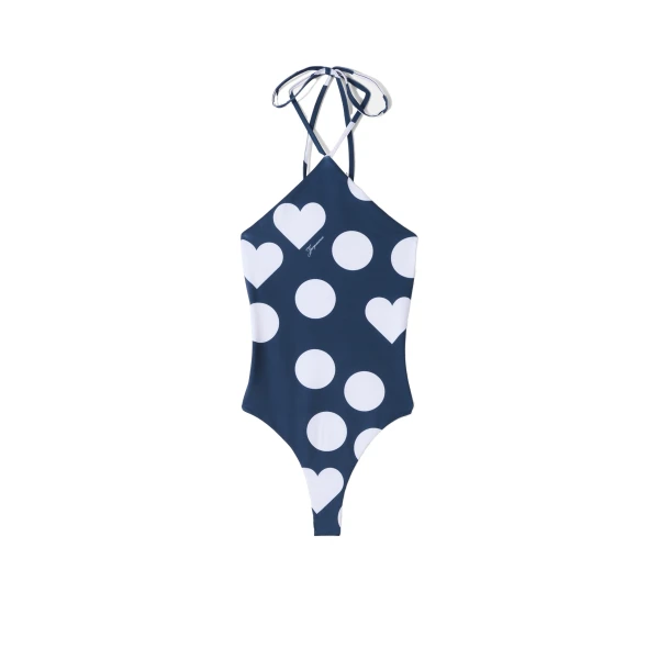 The Bastide Swimsuit in Prints Dots Navy Heart
