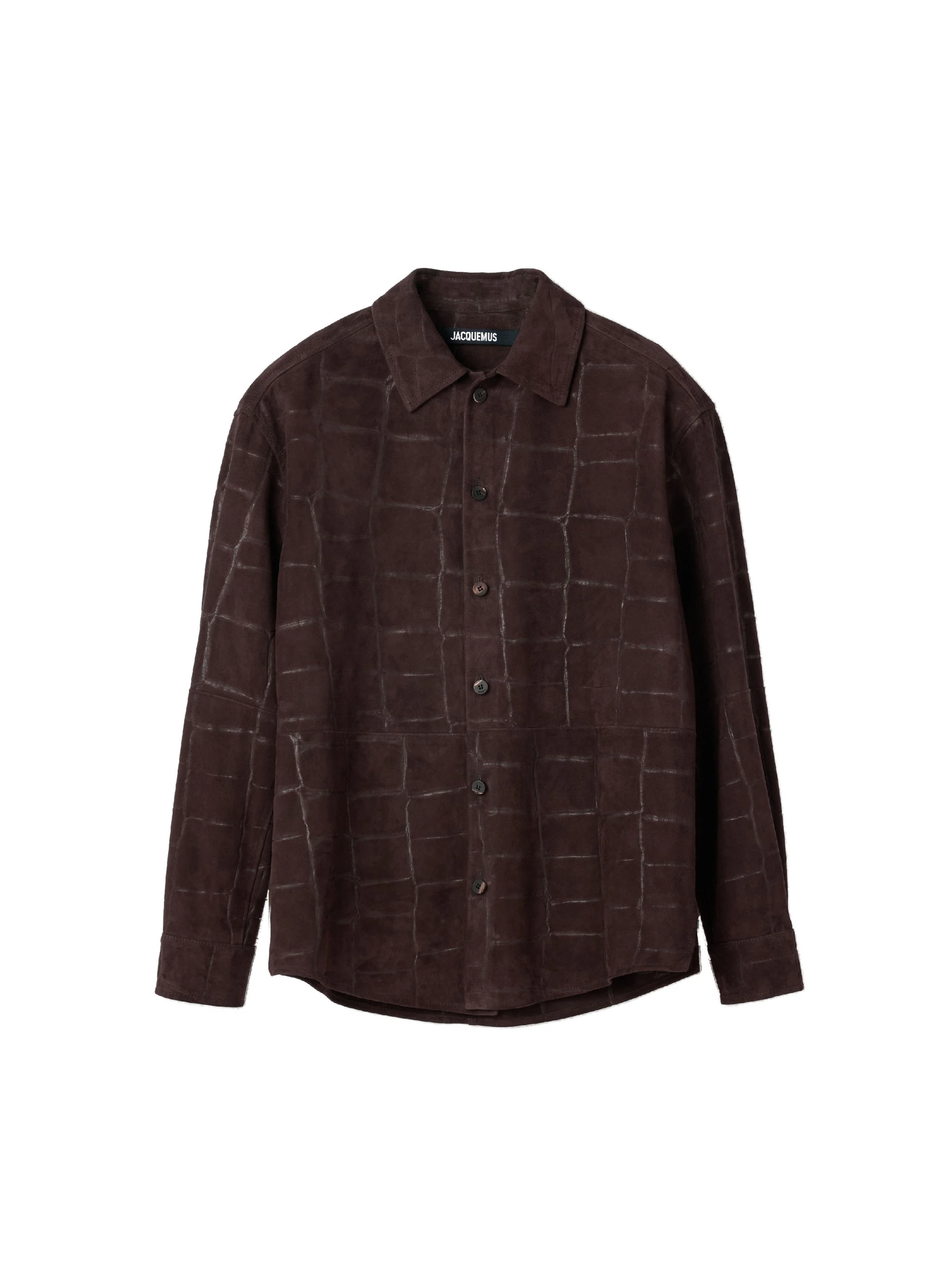 Jacquemus-The-Croco-Leather-Shirt-in-Dark-Brown-coveti-white Jacquemus Croco Leather Shirt top