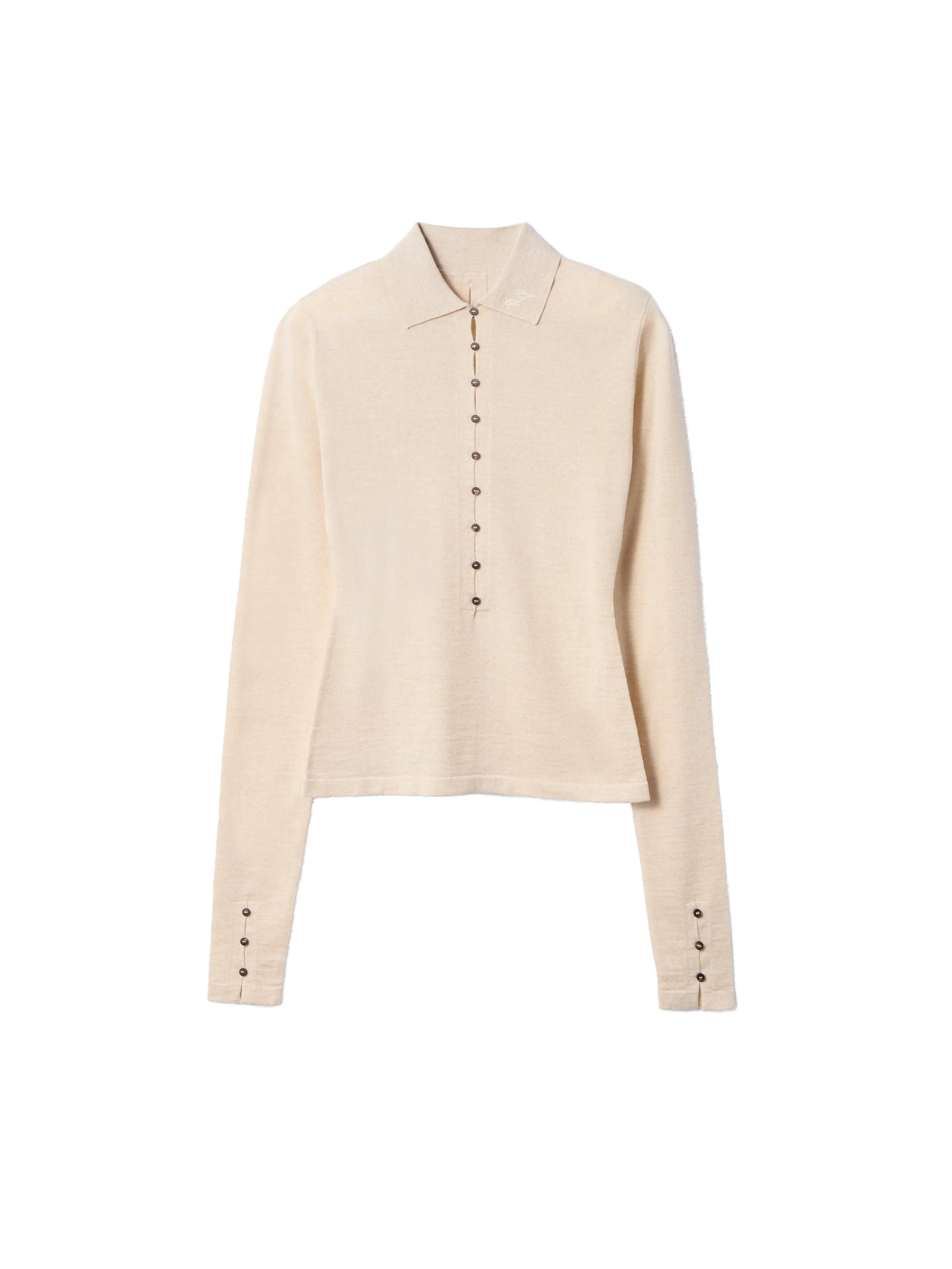 Jacquemus-The-Merino-Long-Sleeve-Polo-Shirt-in-Light-Beige-coveti-white Jacquemus Merino Long-Sleeve Polo Shirt top