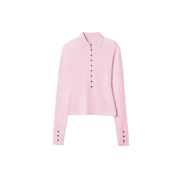 The Merino Long-Sleeve Polo Shirt in Light Pink