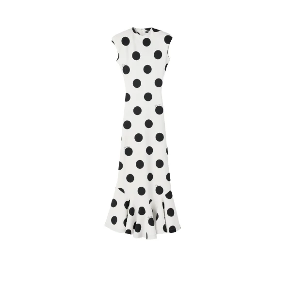 The Palmier Dress with Dots in Print Dots Logo White and Black