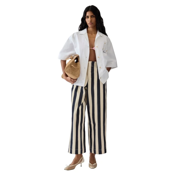 The Parasol De-Nimes Denim Pants in Navy & White Big Stripes
