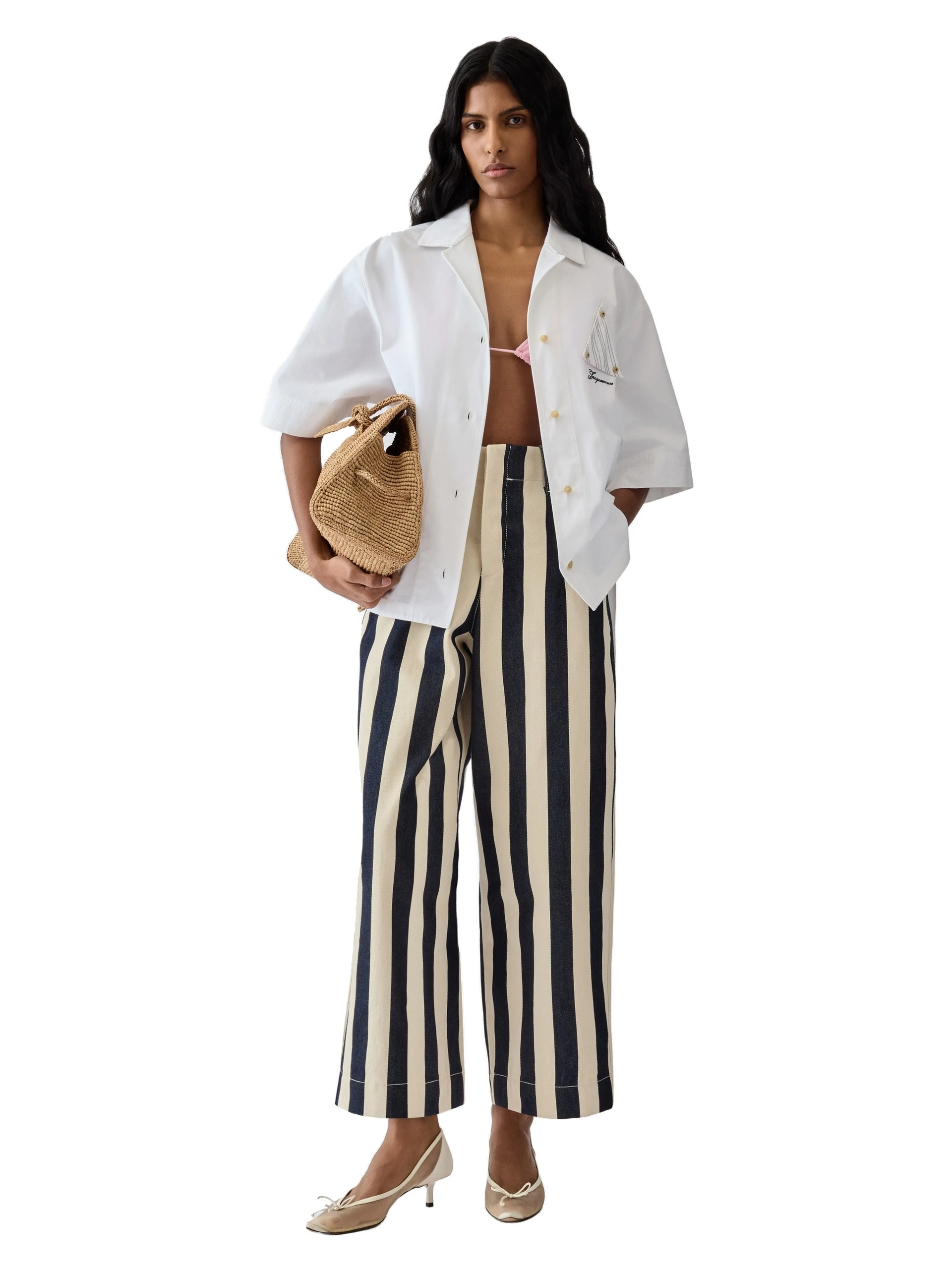 Jacquemus-The-Parasol-De-Nimes-Denim-Pants-in-Navy-White-Big-Stripes-coveti-white Jacquemus Parasol De-Nimes Denim Pants trousers