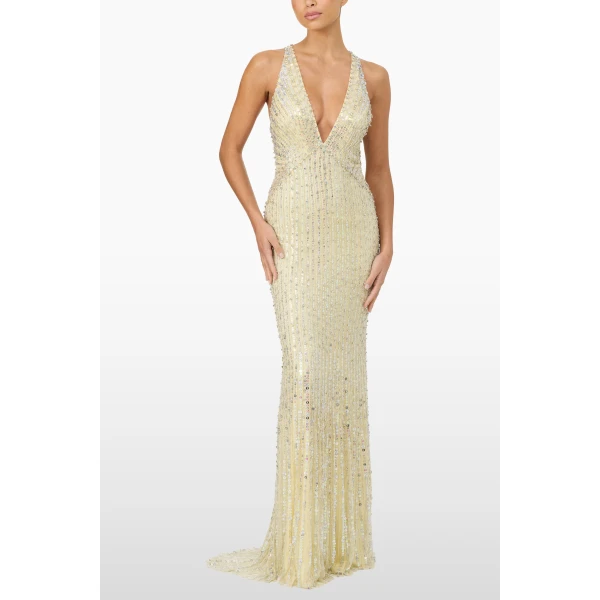 Jenny Packham Atlas Dress in Parchment | Evening Gowns | Luxury Shoes 