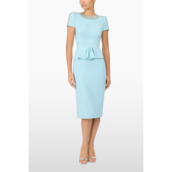 Jenny Packham Dubois Dress in Larimar Blue | Midi Dresses | Luxury Shoes 