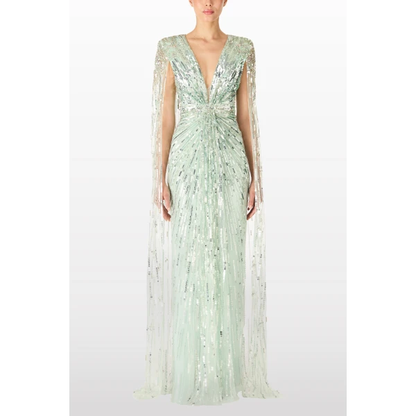 Jenny Packham Gold Rush Dress in Lagoon | Evening Gowns | Luxury Shoes 