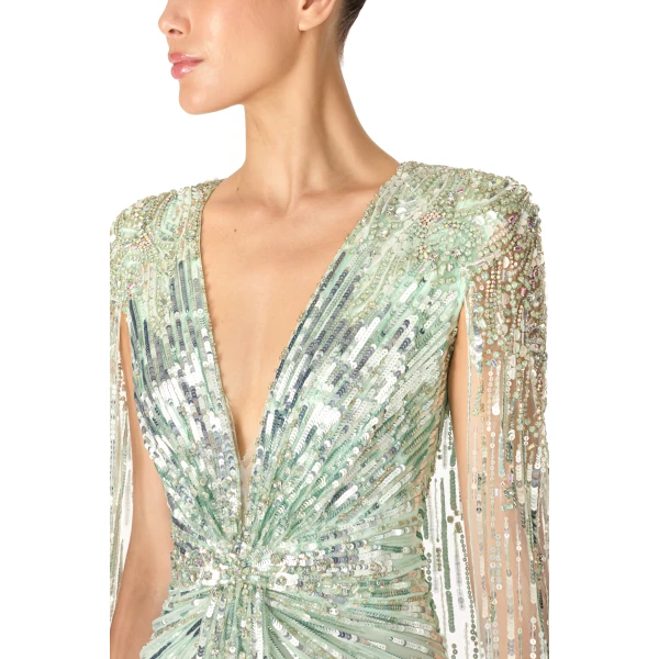 Jenny Packham Gold Rush Dress in Lagoon | Evening Gowns | Luxury Shoes 