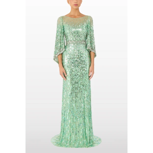 Jenny Packham Ines Dress in Eucalyptus | Evening Gowns | Luxury Shoes 