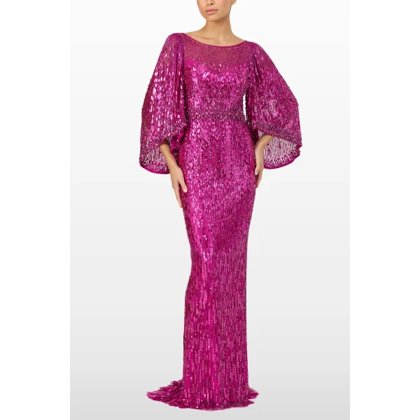 Jenny Packham Ines Dress in Magenta | Evening Gowns | Luxury Shoes 
