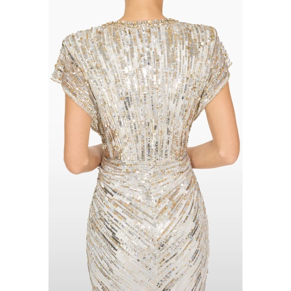 Jenny Packham Lacie Dress in Platinum | Evening Gowns | Luxury Shoes 