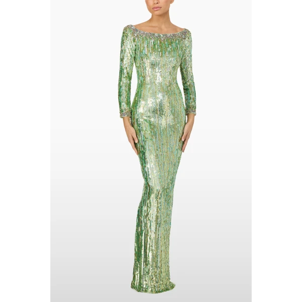 Jenny Packham Marnie Dress in Green Opal | Evening Gowns | Luxury Shoes 