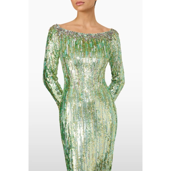 Jenny Packham Marnie Dress in Green Opal | Evening Gowns | Luxury Shoes 