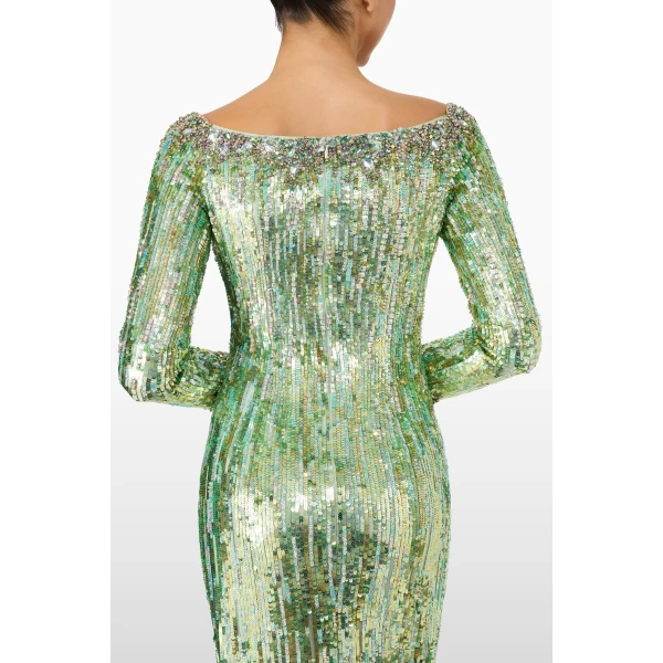 Jenny Packham Marnie Dress in Green Opal | Evening Gowns | Luxury Shoes 