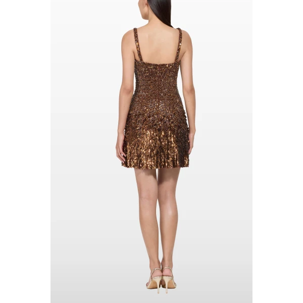 Jenny Packham Nima Short Dress in Bronze | Mini Dresses | Luxury Shoes 