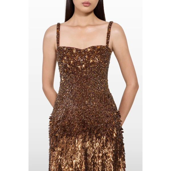 Jenny Packham Nima Short Dress in Bronze | Mini Dresses | Luxury Shoes 
