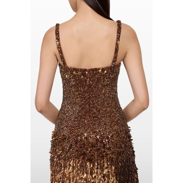 Jenny Packham Nima Short Dress in Bronze | Mini Dresses | Luxury Shoes 