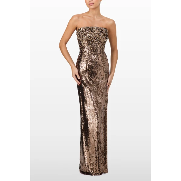 Jenny Packham Rey Dress in Mocha | Evening Gowns | Luxury Shoes 