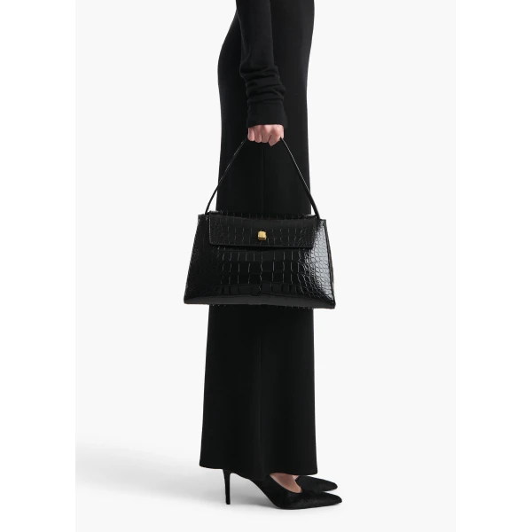 Audrey Top Handle Bag in Black Alligator - Image 3