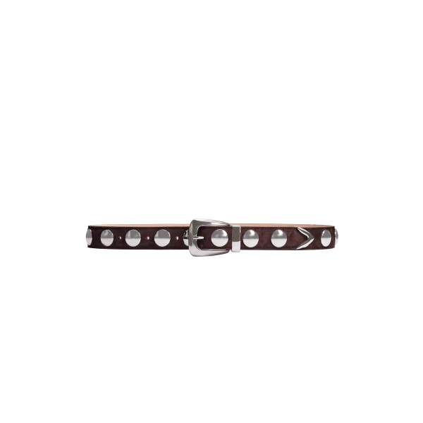 Benny Belt with Studs in Coffee Suede and Silver