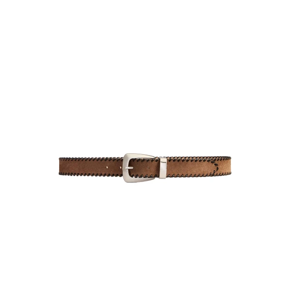 Khaite Benny Belt with Whipstitch in Dattero and Silver