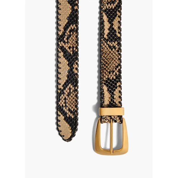 Benny Belt with Whipstitch in Python-Embossed Taupe and Gold - Image 2