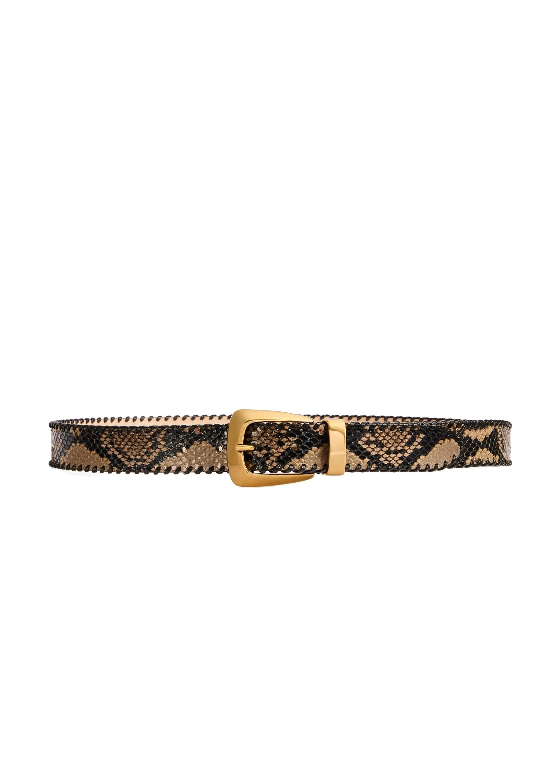 Khaite Benny Belt with Whipstitch in Python-Embossed Taupe and Gold | Buy Accessories at Luxury Shoes Khaite Benny Belt with Whipstitch in Python-Embossed Taupe and Gold