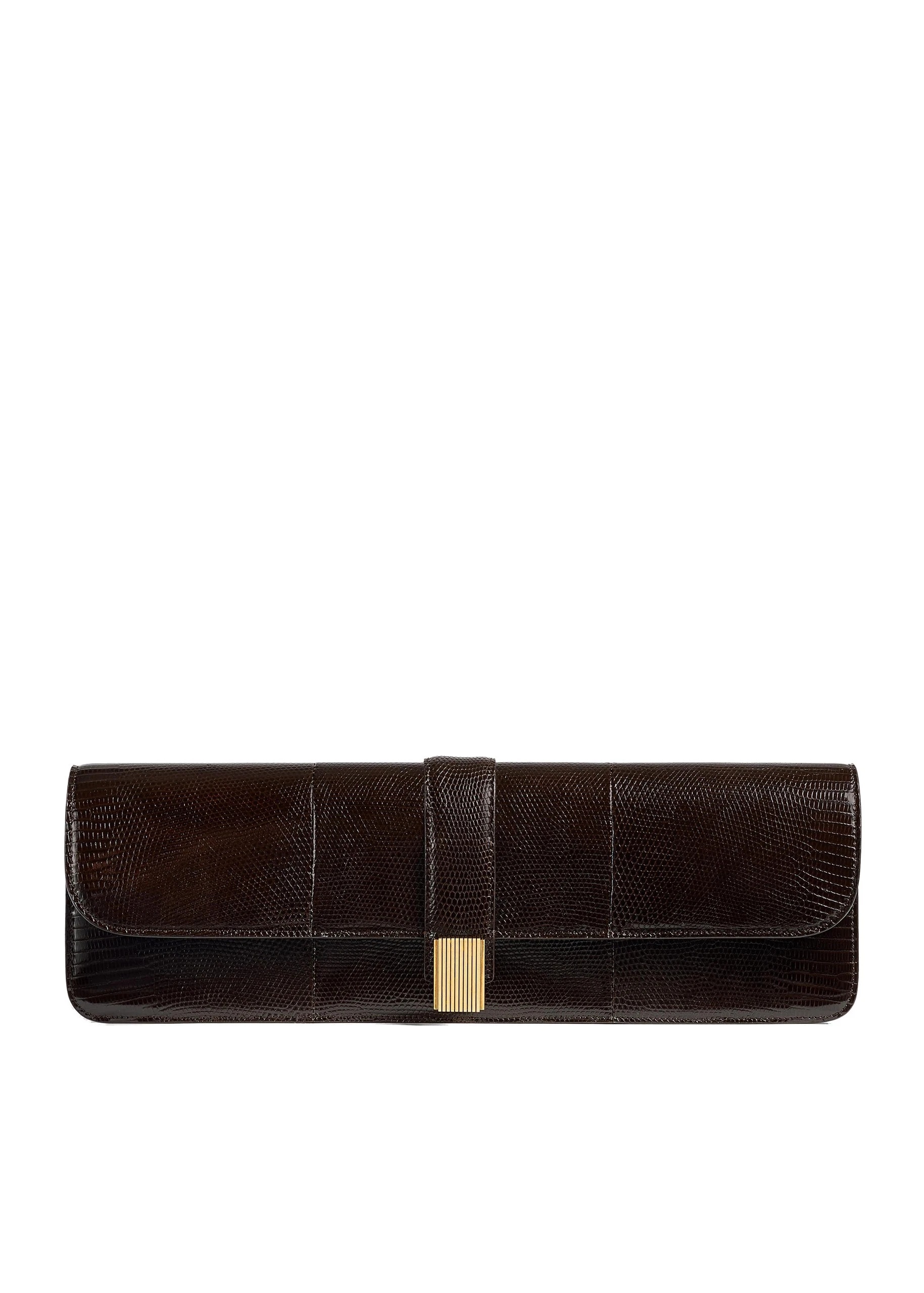 Khaite Blake Long Clutch in Ebano Lizard | Buy Bags at Luxury Shoes Khaite Blake Long Clutch in Ebano Lizard