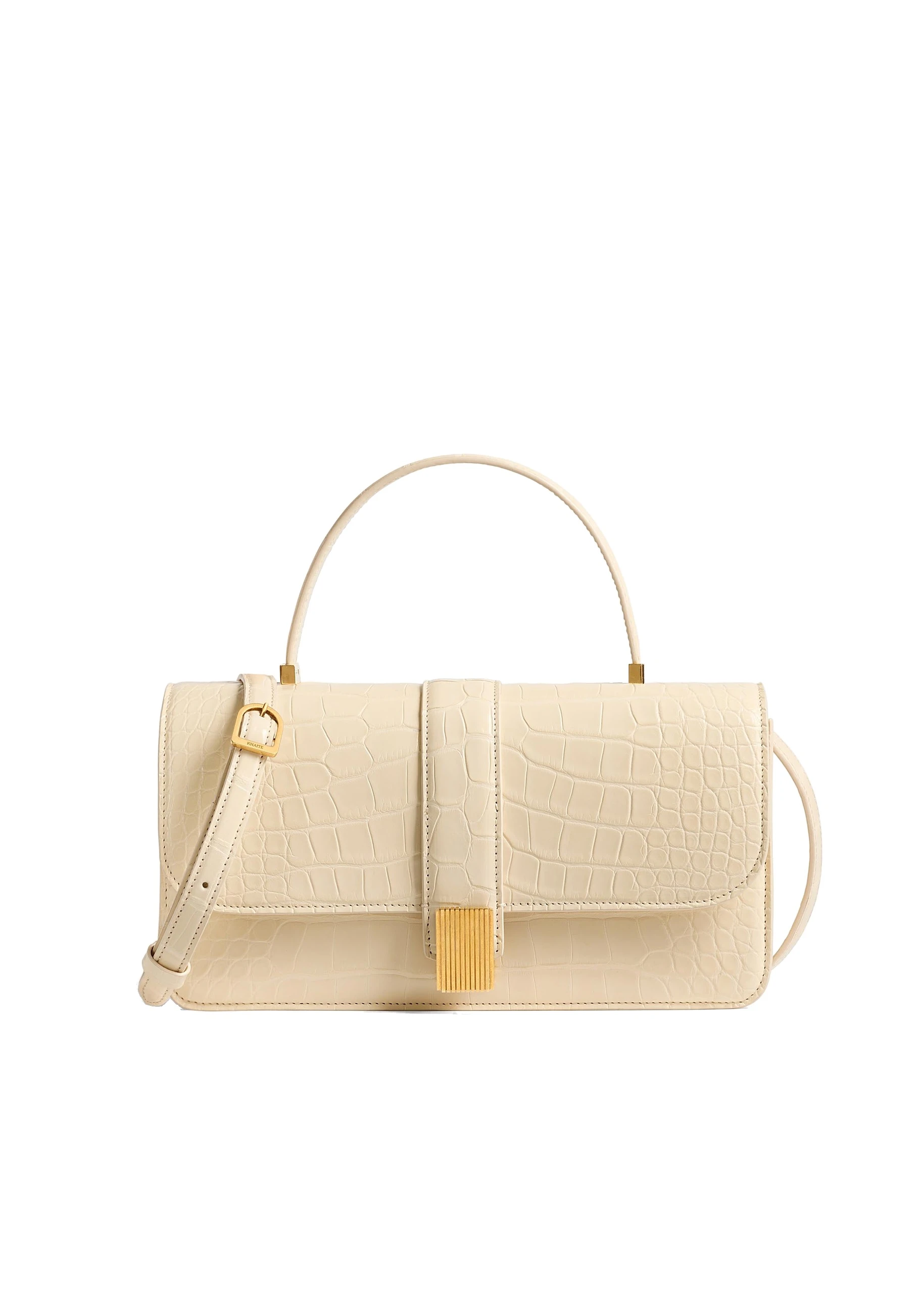 Khaite Blake Top Handle Bag in Champagne Alligator | Buy Bags at Luxury Shoes Khaite Blake Top Handle Bag in Champagne Alligator