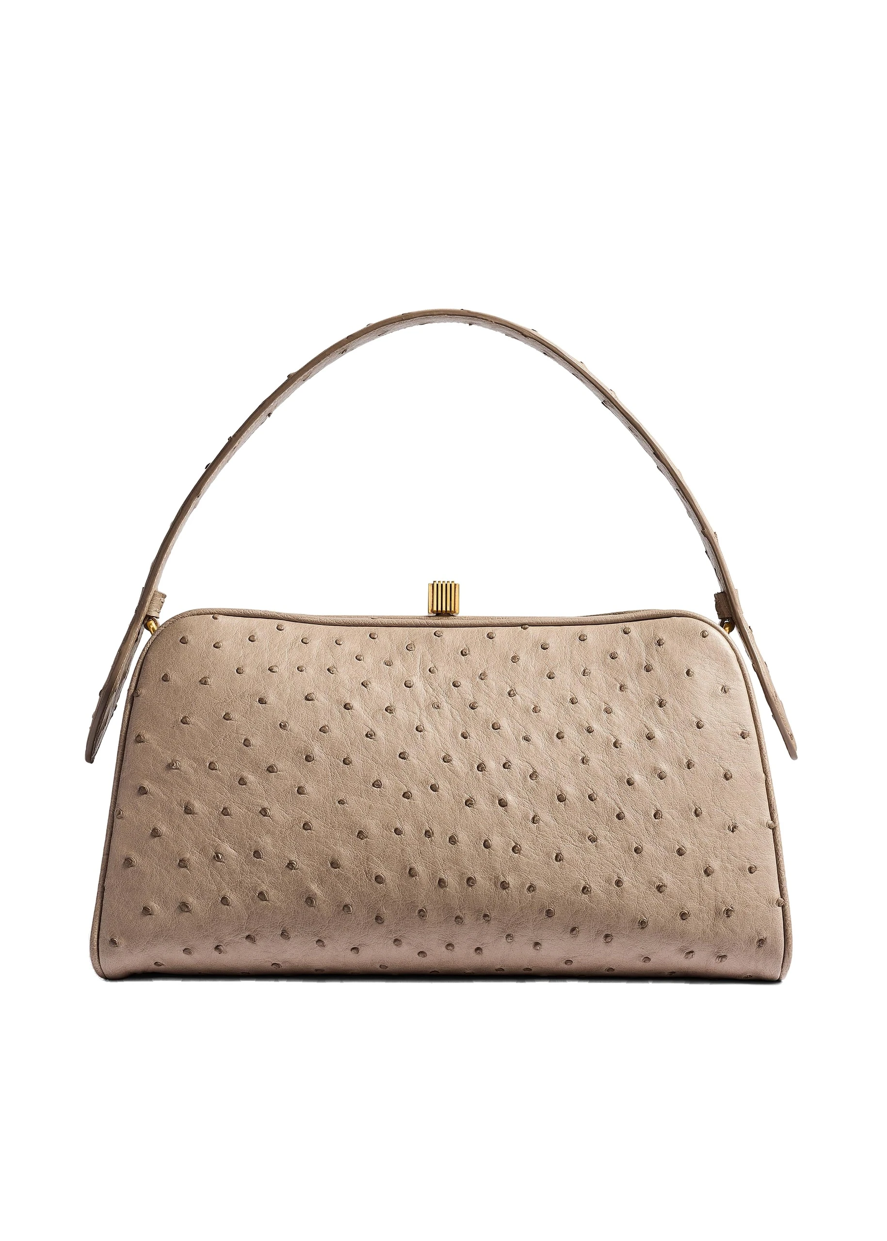 Khaite Cate Bag in Mink Ostrich | Buy Bags at Luxury Shoes Khaite Cate Bag in Mink Ostrich