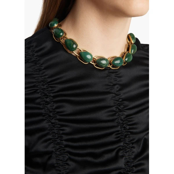 Cyclone Chain Necklace in Antique Gold with Green - Image 2