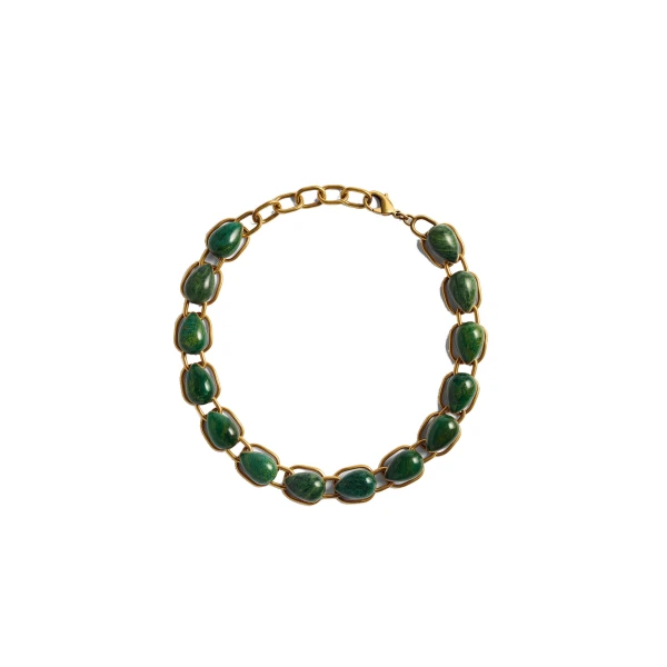 Cyclone Chain Necklace in Antique Gold with Green
