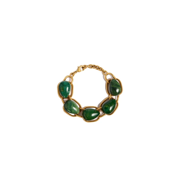 Cyclone Stone Bracelet in Antique Gold with Green