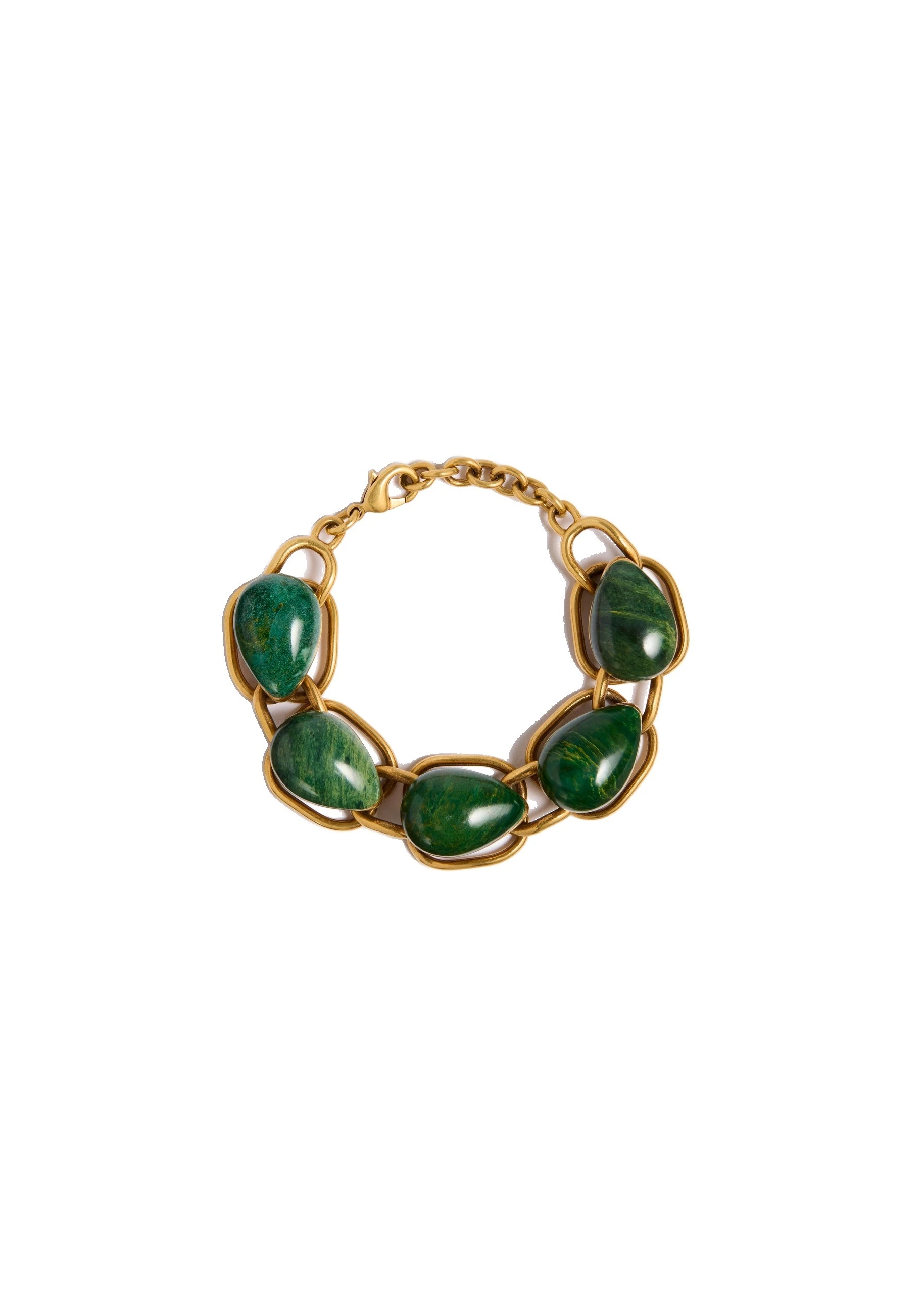 Khaite Cyclone Stone Bracelet in Antique Gold with Green | Buy Jewelry at Luxury Shoes Khaite Cyclone Stone Bracelet in Antique Gold with Green