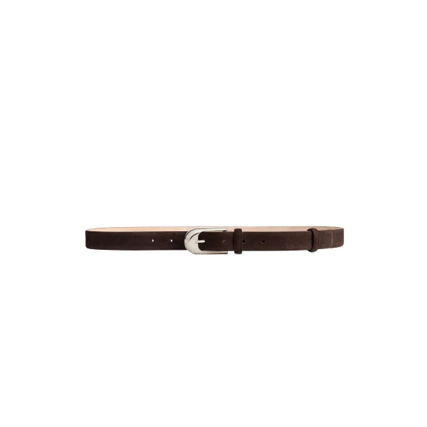 Khaite Dome Belt in Dark Brown Suede with Silver