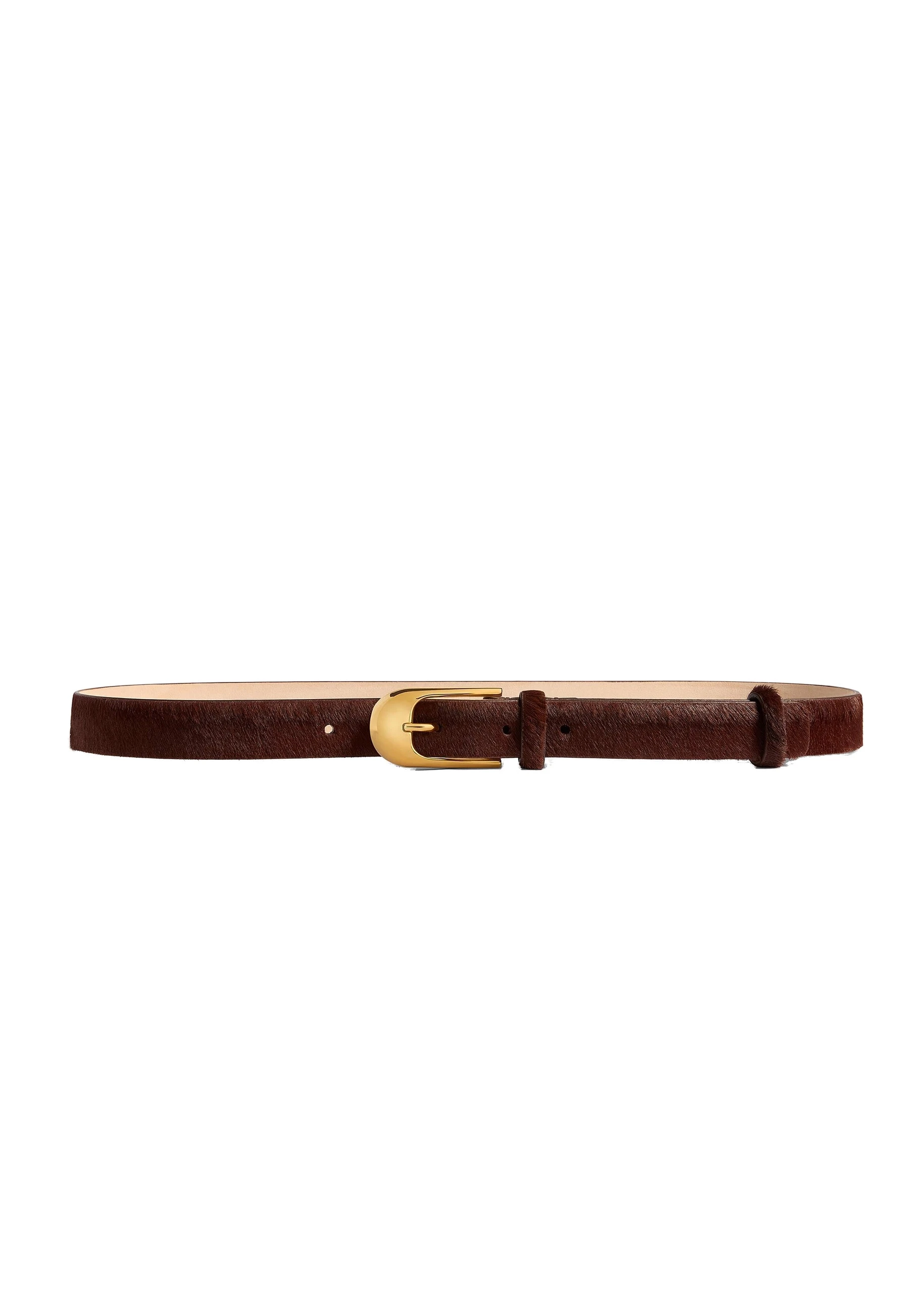 Khaite Dome Belt in Red Mahogany Haircalf with Gold | Buy Accessories at Luxury Shoes Khaite Dome Belt in Red Mahogany Haircalf with Gold