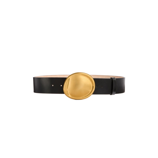 Khaite Keefe Belt in Black Leather with Gold