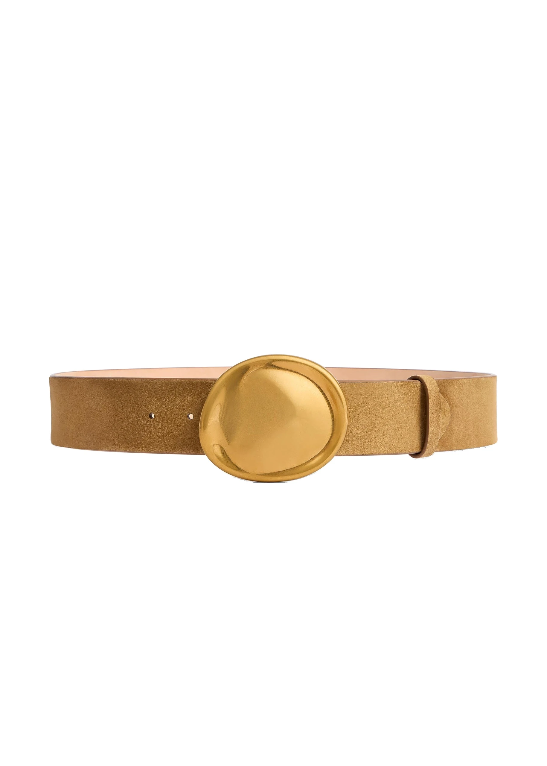Khaite Keefe Belt in Mud Suede with Gold | Buy Accessories at Luxury Shoes Khaite Keefe Belt in Mud Suede with Gold