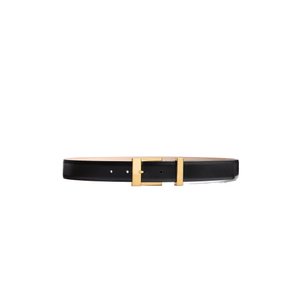 Medium Manhattan Belt in Black Leather with Gold