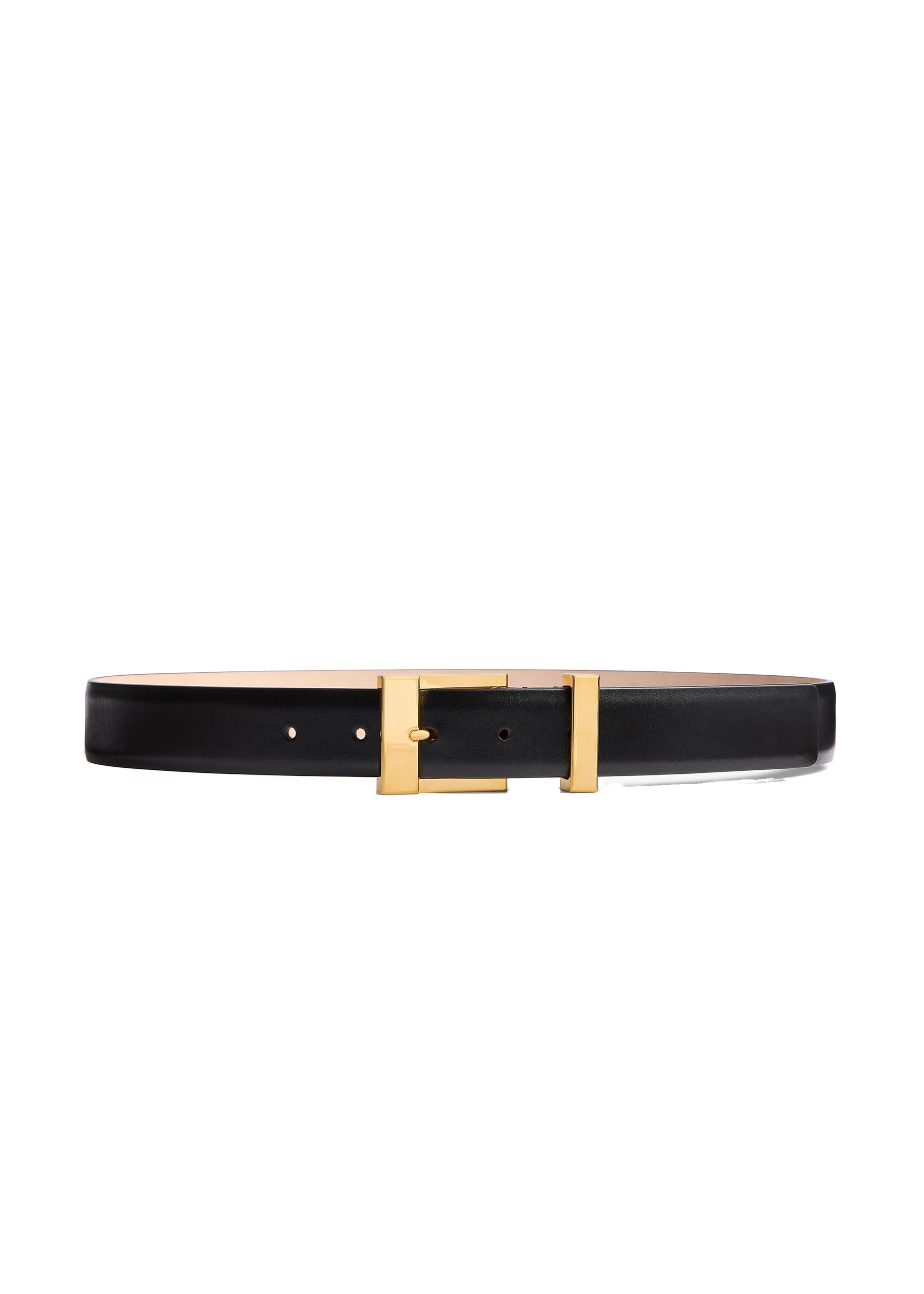 Khaite Medium Manhattan Belt in Black Leather with Gold | Buy Accessories at Luxury Shoes Khaite Medium Manhattan Belt in Black Leather with Gold