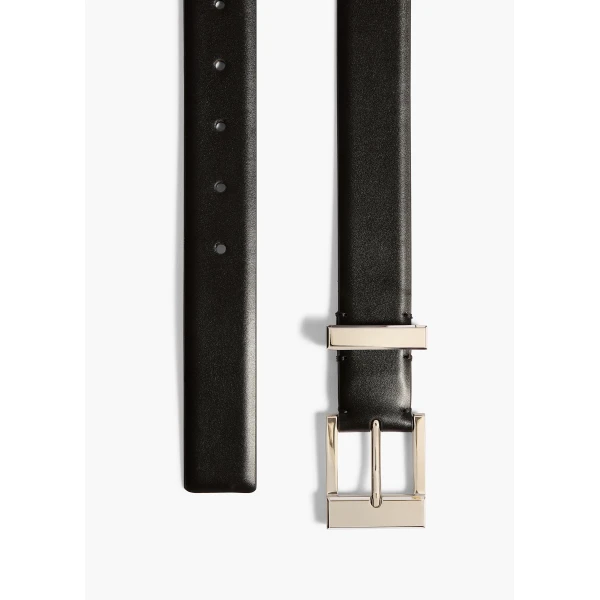 Medium Manhattan Belt in Black Leather with Silver - Image 2