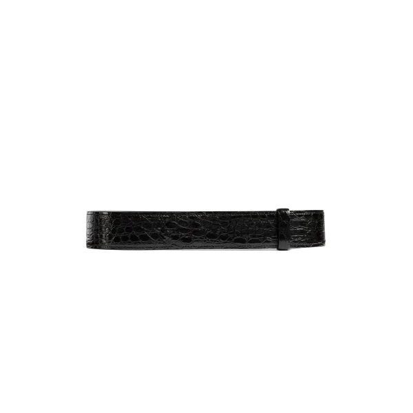 Theo Waist Belt in Black Croc-Embossed Leather