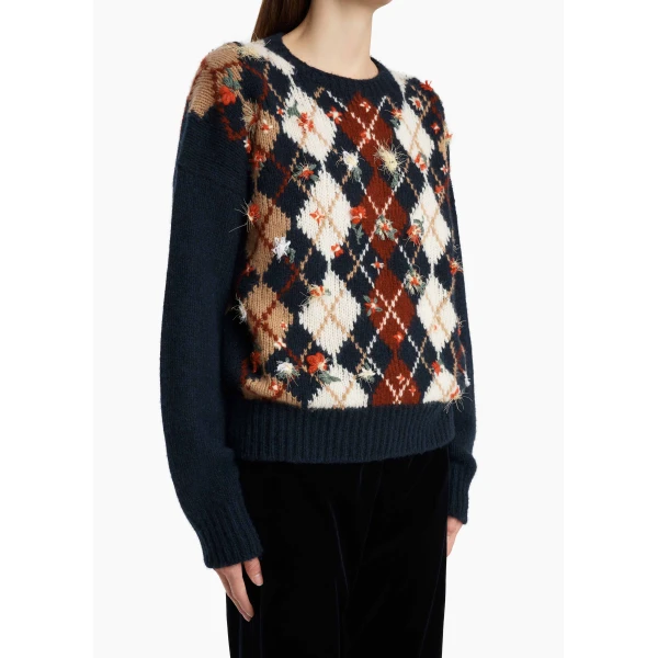 Timi Embroidery Sweater in Navy Multi - Image 5