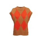 La DoubleJ Argyle Gilet in Camel / Orange Knit