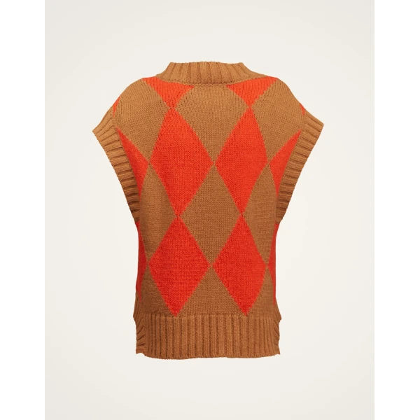 La DoubleJ Argyle Gilet in Camel / Orange Knit, view 6