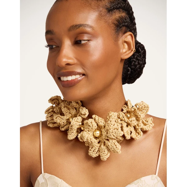 La DoubleJ Bonanza Choker in Beige Cotton Crochet at Luxury Shoes 