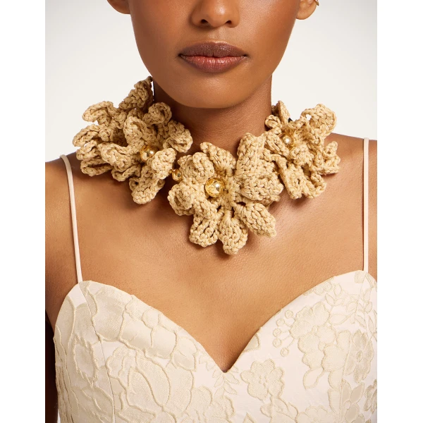 La DoubleJ Bonanza Choker in Beige Cotton Crochet at Luxury Shoes 