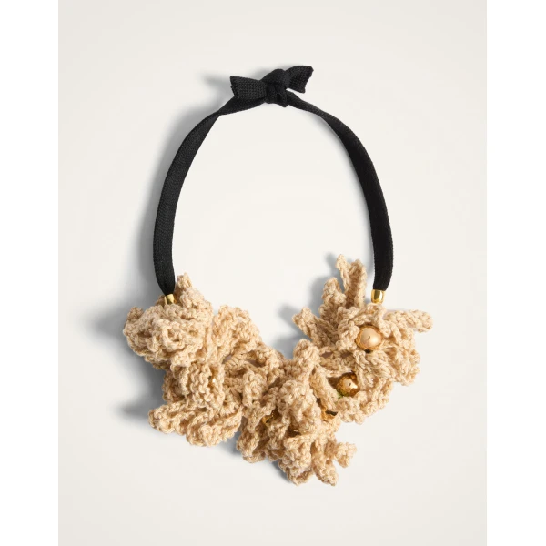 La DoubleJ Bonanza Choker in Beige Cotton Crochet at Luxury Shoes 